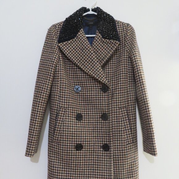 J.Crew Collection Beaded Collar Houndstooth Coat Size 2 - Picture 3 of 12